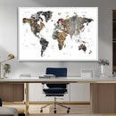 Modern Metallic World Map Canvas Wall Art – Framed