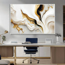 Gold Waves on Pure White Canvas – Gold Abstract Art for
