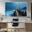 Stormy Night at Beach Pier Oil Painting Large Wall Art