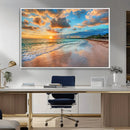 Serene Beach Sunset Wall Art | Coastal Ocean Canvas Print |