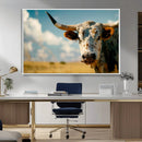 Longhorn in the Prairie - Stunning Ranch-Style Triptych Wall