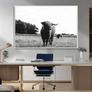 Black and White Highland Cow Wall Art Canvas Print | Rustic