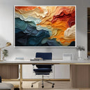 Blue Orange Abstract Wave Wall Art Canvas Print, Framed Blue