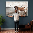Vintage Texas Cow Wall Art Canvas Print, Rustic Longhorn