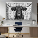 Abstract Longhorn Bull Wall Art Canvas Print - Rustic Texas