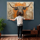 Abstract Cow Longhorn Bull Wall Art Canvas Print - Rustic