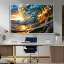 Ocean Wave at Sunset Canvas Wall Art – Vibrant Coastal Beach
