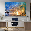 Ocean Wave at Sunset Canvas Wall Art – Vibrant Coastal Beach