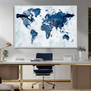 Modern Blue World Map Canvas Print – Framed Wall Art,