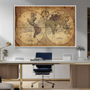 Vintage World Map Wall Art Canvas – Antique Style Push Pin