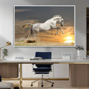 Large Wall Art Canvas Print – White Jumping Horse Sunset