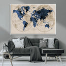 Vintage Blue World Map Canvas Wall Art – Antique Style
