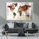 Vintage World Map Canvas Wall Art Print, Warm Tone Global