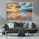 Sunset Ocean Waves on Tropical Beach, 3-Panel Giclee Canvas