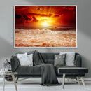 Red Sunset Ocean Beach Canvas Wall Art Beach Canvas, Coastal