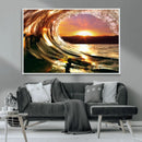 Golden Wave Sunset Triptych Canvas Art, Giclee Canvas Print