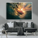 Ocean Wave Sunset Canvas Wall Art – Triptych Seascape Print