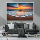 Sunset Beach Canvas Wall Art – Colorful Ocean Waves Triptych