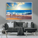 Tropical Beach Sunset Canvas Art, Ocean Waves and Sandy