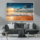 Golden Sunset Beach Triptych Canvas Art, Giclee Coastal Wall