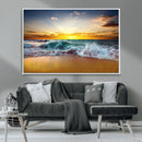 Golden Sunset Ocean Waves Wall Art Canvas Print – Multi