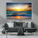 Vibrant Ocean Sunrise Over Golden Beach Waves, Giclee Canvas