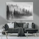 Foggy Misty Forest Canvas Wall Art – Black and White