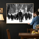 Bison Herd in Snow Wall Art Canvas Print | Rustic Western