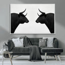 Spanish Bull Art - Framed Black and White Bull Canvas Print