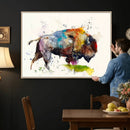 Abstract Buffalo Wall Art, Western Watercolor Bison Canvas