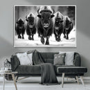 American Bison Art | Buffalo Herd Wall Art Canvas Print, BW