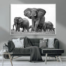 Black White Elephant Family Wall Art Canvas Print