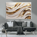 Gold and White Abstract Wave Canvas – Elegant Flowing Design
