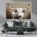White Longhorn Bull Wall Art Canvas Print – Framed and Ready