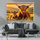 Scottish Cow and Baby Cow Canvas Wall Art Animal Print