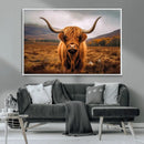 Highland Cow Longhorn Wall Art – Rustic Canvas Print, Framed