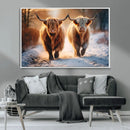 Scottish Highland Cow Horn Farm Wall Art Canvas Print