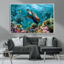 Sea Turtle and Coral Reef Triptych Wall Art – Vibrant