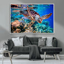 Underwater Coral Reef Sea Turtle Wall Art Canvas Print,