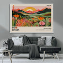 Framed Yayoi Kusama Print, Vibrant Floral Mountain Art