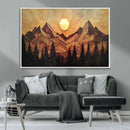 Wood Style Abstract Mountain Sunset Canvas Wall Art Print -