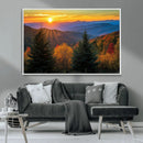 Golden Sunset Over Mountain Forest Canvas Wall Art Print -