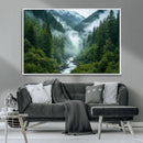 Mountain Forest River Canvas Wall Art Print - Serene Nature