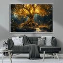 Golden Tree of Life Canvas Wall Art Print - Majestic Glowing