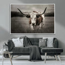 Texas Longhorn Cow Canvas Wall Art Print - Large Rustic