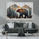 Rustic Grizzly 399 Bear and Mountain Wood Canvas Wall Art -