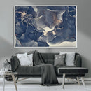 Large Abstract Blue and Gold Canvas Wall Art Fluid Ink