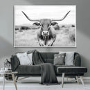 Highland Cow Wall Art Canvas Print – Black and White Western