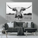 Highland Cow Wall Art Canvas Print – Black and White Western