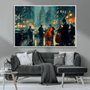 Urban Night Jazz Wall Art Canvas Print – Moody Rain-Soaked